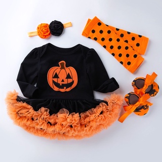 Halloween Baby Girl Clothing for Kids Romper Cotton Long Sleeve Toddler Pumpkin Jumpsuit Tutu Dress