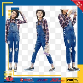 Korean Style Women Solid Color High Waist Jeans Denim Jumpsuit