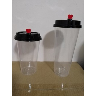 Plastic Cups / Milk tea Cups - 22oz Slim Hard Cup with Heart Lids Cups 90mm (50 pcs) - LMMP MILKTEA