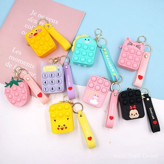 【Lowest Price】Pop It Fidget Toy Small Wallet Keychain Cute Bells Coin Purse Bag For Kids Accessories Gadgets Pop It Coin Purse (1)