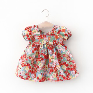 Girls' summer dress Retro Style Floral bubble sleeve princess skirt 9 months - 3 years old girls' skirt