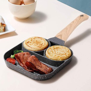 4 Cup / 3 Section Non Stick Egg Frying Pan Omelette Pan Aluminium Alloy Skillet With Wood Handle (5)