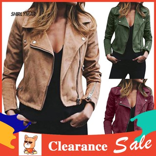 ஐSr Plus Size Biker Women Solid Color Lapel Long Sleeve Zip Up Short Jacket Coat