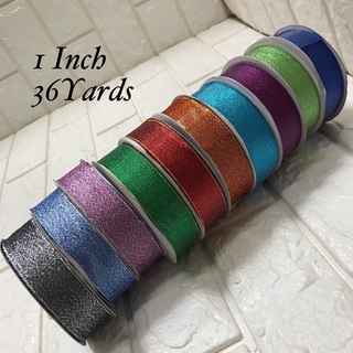 One Roll Metalic Ribbon 1(one) Inch Size 36 Yards