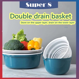 Plastic vegetable storage washing basket 2 Layer Kitchen Fruit shaped Sink Colander Strainer