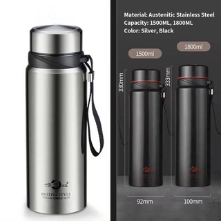 1.5L/1.8L Large Capacity 304 Stainless Steel Business vacuum Thermos Keep Warm and Cold Bottle