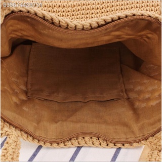 Handbag▽◄New solid color cotton hand crochet bag portable vacation beach straw bag