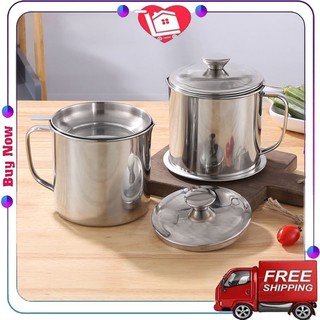 Stainless Steel Oil Filter Pot with Strainer Kitchen Storage Tank Large Capacity Oil Can Filter Oil