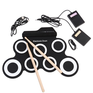 ๑ ➹1-3Days Delivery➹Portable Electronic Drum Digital USB 7 Pads Roll up Drum Set Silicone Electric