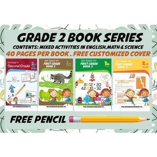 GRADE 2 WORKBOOKS / ENGLISH MATH AND SCIENCE / 40 PAGES EACH BOOK / COLORED PRINT / FREE PENCIL