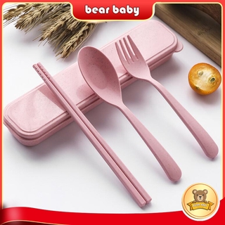 Kids Wheat Straw Tableware Three Piece Set Spoon Fork Chopsticks Travel Portable Set (1)