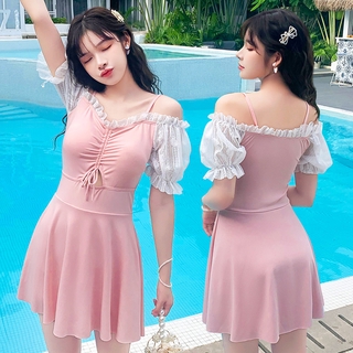 2021 Korean One-piece Women's Skirt-style Swimsuit Hot Spring Slim Conservative Swimwear c1077