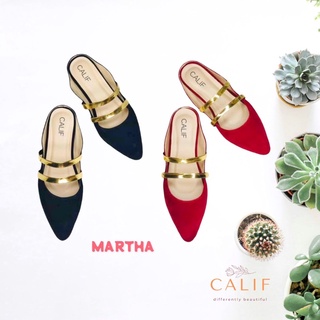 MARTHA Pointed Suede Half Shoes w/ Gold Top Strap
