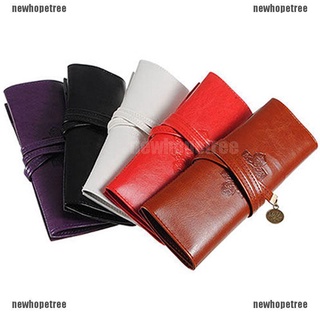 cosmetic bag▥﹍Vintage Retro Roll Leather Make Up Cosmetic Pen Pencil Case Pouch Purs