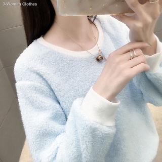♞[Double-sided fleece] new style plush sweater women pullover plus velvet round neck bottoming shirt (2)