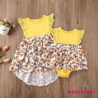 ♬MG♪-Baby Girl Summer Clothes Sleeveless Floral Romper Dress Sister Sundress Outfit