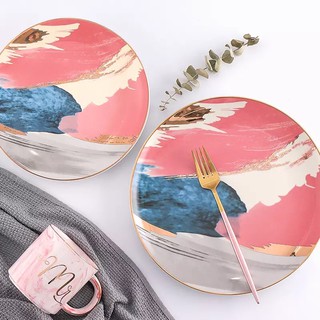 [The Crafty Chic] 10/8" Pink Blue Yellow with Gold Metallic Dinner and Salad Plate set or per piece