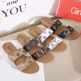 ∈℡✉「KAEVE」LV Double buckle Louis Vuitton Printed Strap Slide Sandals for Women