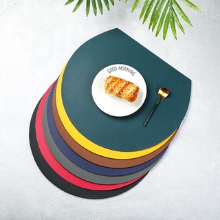 PU Leather Placemat Semicircle Table Mat WaterProof Oil-Proof Heat-Resistant Pad Irregular Dining Placemat Tableware Decoration