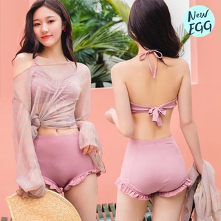 Korean 3psc Bikini Push Up Bathing Suit Swimwear with Cover-Up Sexy Swimsuit Beach Wear