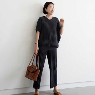 Korean pleated thin ice silk sweater wide leg pants fashion casual two-piece suit