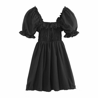 Western Style Square Collar Retro Little Black Dress