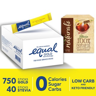 EQUAL Gold 1 Box x 750 Sticks with Naturals Stevia 1 pack x 40 sticks