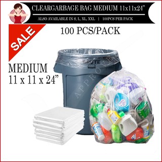 100pcs White/Clear Medium [11x11x24"] Garbage Bag Plastic Bag Trash Bag Roll Basurahan Trash Can