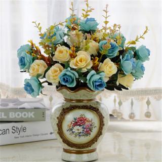12 heads/1 bundle Silk Roses Bouquet Artificial Flowers Home Decoration