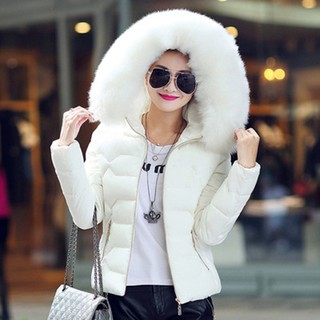 insFMD Korean Style Women Short Coat Hooded Down Fur Collar Slimming Jacket Coat