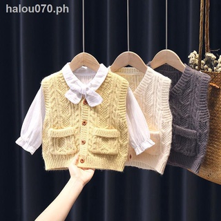 Hot sale❇◈Children s cardigan sweater vest Korean version 2021 autumn and spring new children s sweater vest children s V-neck knitted vest