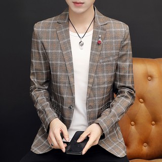Korean Casual Slim Fit Blazer Men's Small Suit Jacket Slim Fit Plaid Single Suit