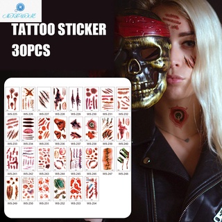 30 Sheets Temporary Tattoos Stickers Fake Scar Tattoo Waterproof Halloween Zombie Makeup Set Girl's Face Tattoo Stickers