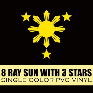 SINGLE COLOR EIGHT RAY SUN WITH THREE STARS PVC VINYL CAR STICKER CUT OUT (1 pc)