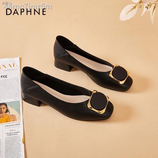 ☫◑Daphne black small leather shoes women 2021 new spring and autumn French high-heeled single shoes