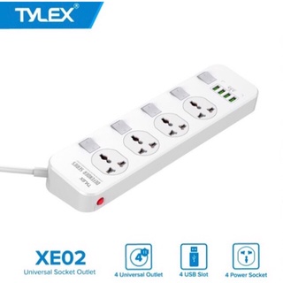 TYLEX X-E02 4 Universal Socket Power Strip 4 USB Ports Fast Charging 3.4A 100V-250V Max