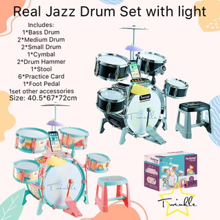 TwinklePH Performer Multifunctional Real Jazz Drum Set Educational Instrument Toy with Light