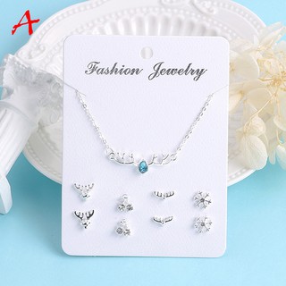 Shuling Ready Stock 4 Pairs Weekly Stud Earrings Necklace Set (4)