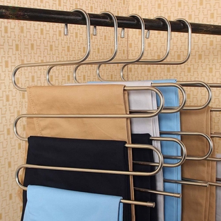 2 Pcs Pants Hangers S-type Stainless Steel Rack 5 Layers Closet Hanger Storage Rack for Clothes Towel Scarf Tie