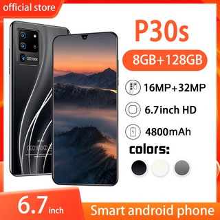 P30s smart phone full HD screen 4G LTE smartphone 8+128GB Android OS9.1 system face recognition dual SIM 4800mAh Android phone 6.7 inch