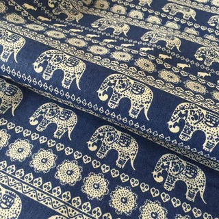 linen cotton linen fabric Lucky elephant blue printed cotton and linen fabric DIY craft quilt fabric wind cloth of blue and white porcelain