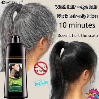 MOKERU Black Hair Shampoo 500ml Hair Blackening Shampoo Black Hair Dye Coloring White Hair Color