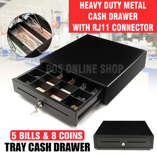 Metal Cash Drawer - Heavy Duty 5 Bills / 8 Coins - Black for POS