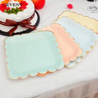 8pc/set Square Disposable Plate Paper 9inch Mixed Colors Cutlery Birthday Party Disposable Tableware (1)