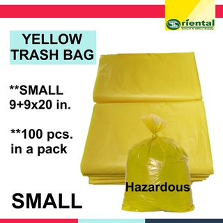 Small Yellow Trash bags - Hazardous Garbage Waste Trashbag 100pcs in a pack - Sold per pack