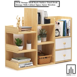 Home Zania Desk Storage Shelf Rack Surface Panel Book Storage Rack With Cabinet Space Saver Wooden (1)