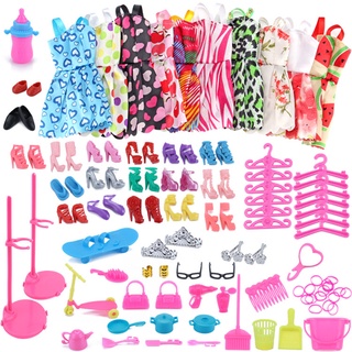 85PCS Clothes Set 10 Pack Clothes And 75Pcs Accessories For Barbie Dolls Fashion Clothes Party Gown