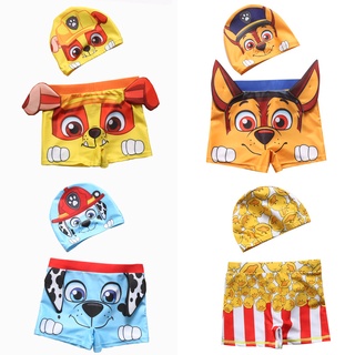 boxer shorts✵PAW Patrol boy kids swimming trunks cartoon middle quick-drying comfortable boxer cap s