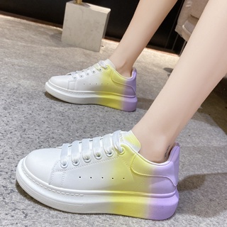 ✈☇♘McQueen White Shoes Fall 2021 New White Shoes Gradient Rainbow Fashion Women s Shoes Increased Li