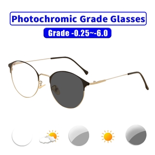 Viendo Fashion Photochromic Grey Index 1.56 Prescription Lens Graded Eyeglasses With Grade -100/150/200/250/300/350/400 Grade Degree Myopic Transition Optical